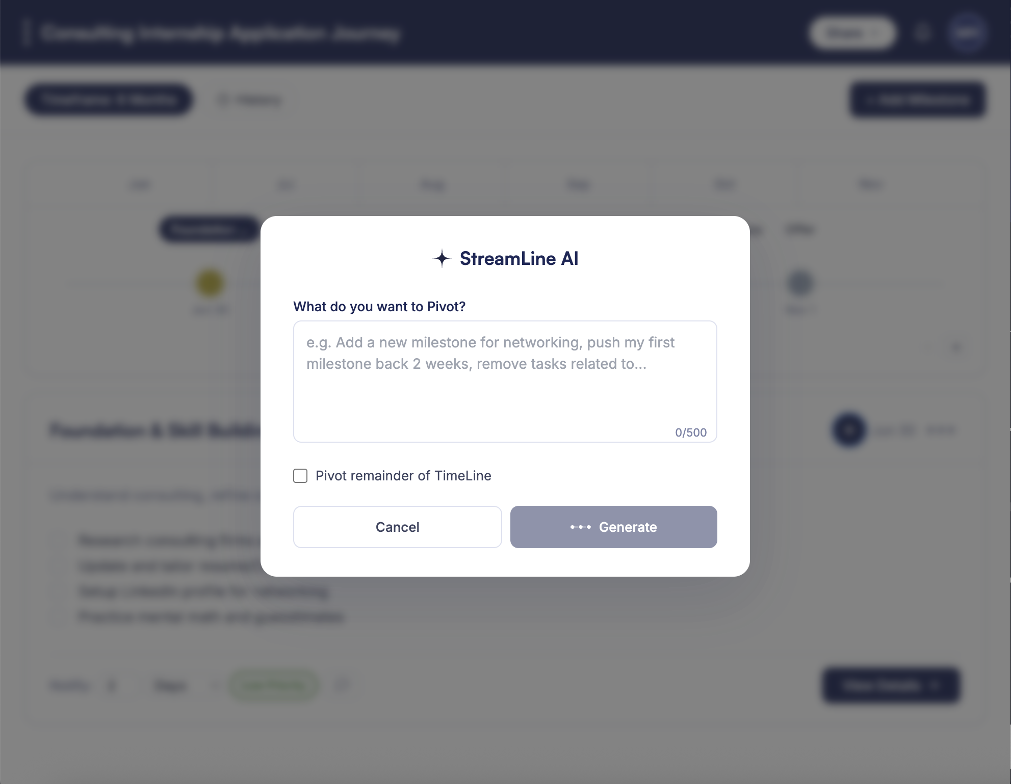 Progress and pivot screen
